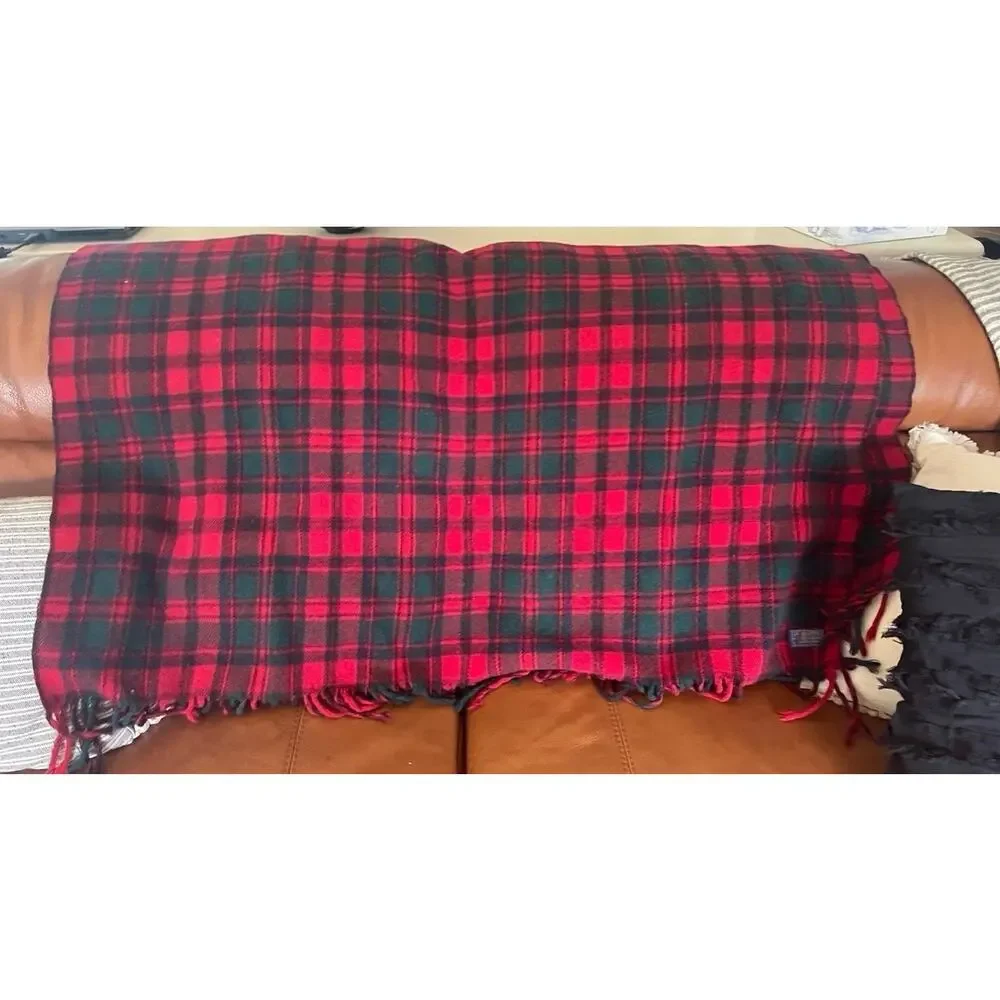Vintage Pendleton tartan plaid red wool throw blanket
